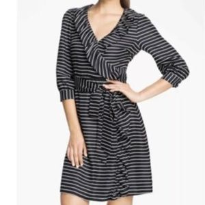 Kate Spade Silk Wrap Ruffled Striped Blue Mini Dress 6